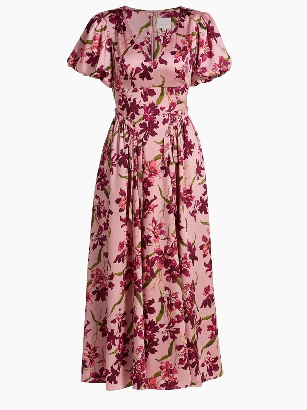 cinq a sept Pink Floral Maxi Dress with Puff Sleeves